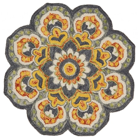 Palacedesigns 4 ft. Round Gray & Gold Floret Area Rug PA3096771